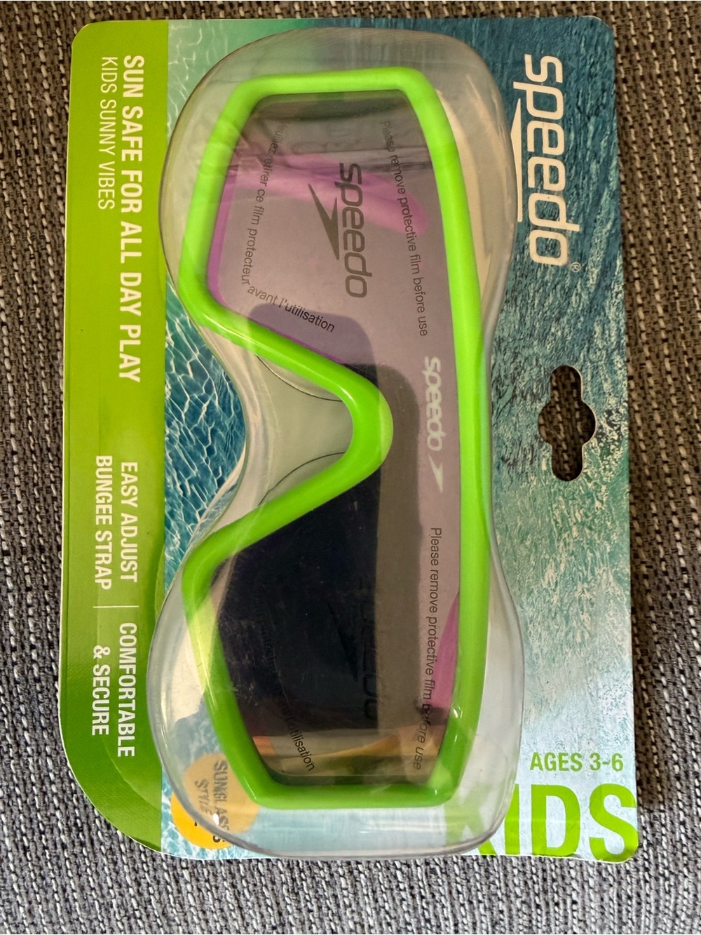 Speedo Kids Goggles in Neon Green and Purple Tint